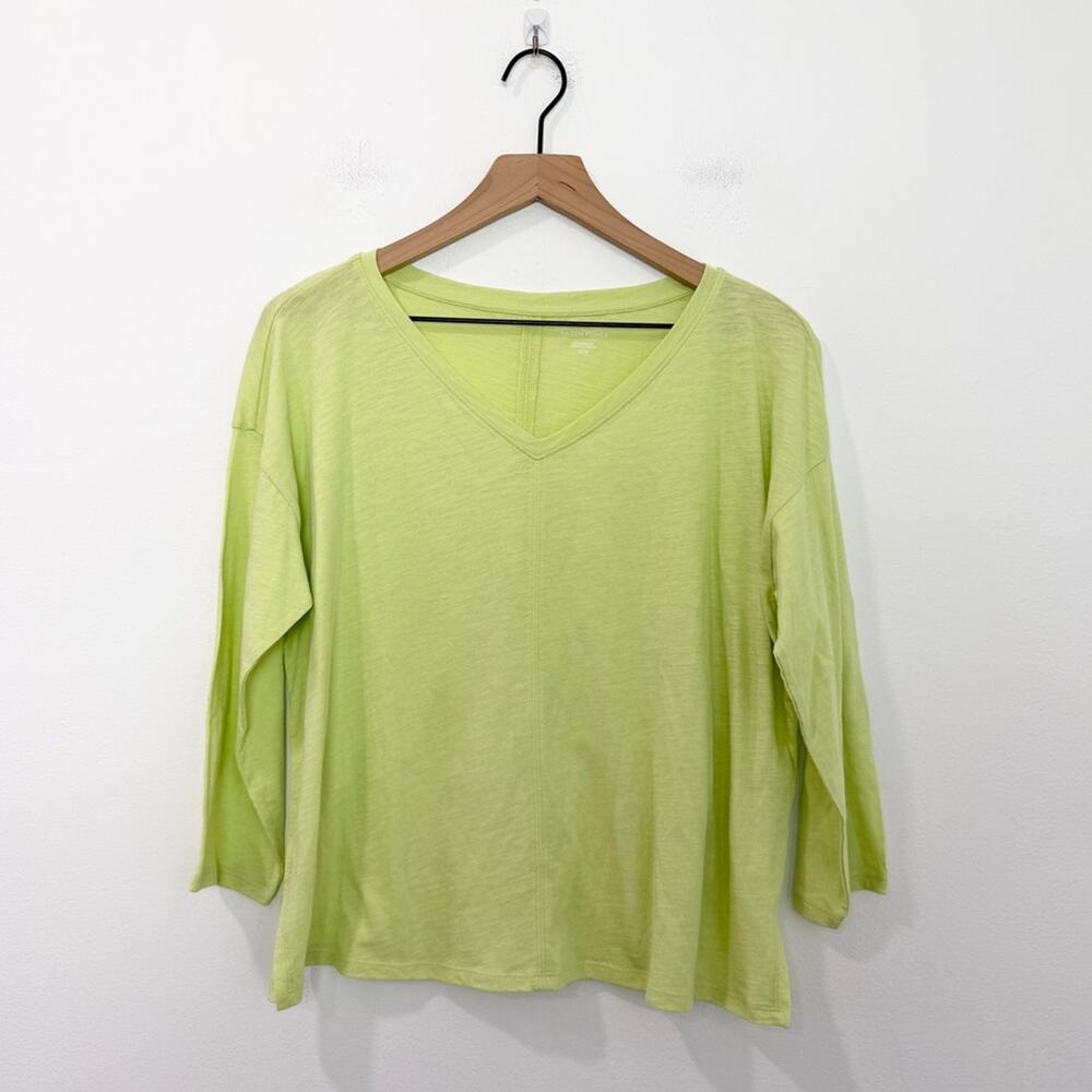 Eileen Fisher Organic Cotton Slub Jersey Boxy Top In Honeydew size XS